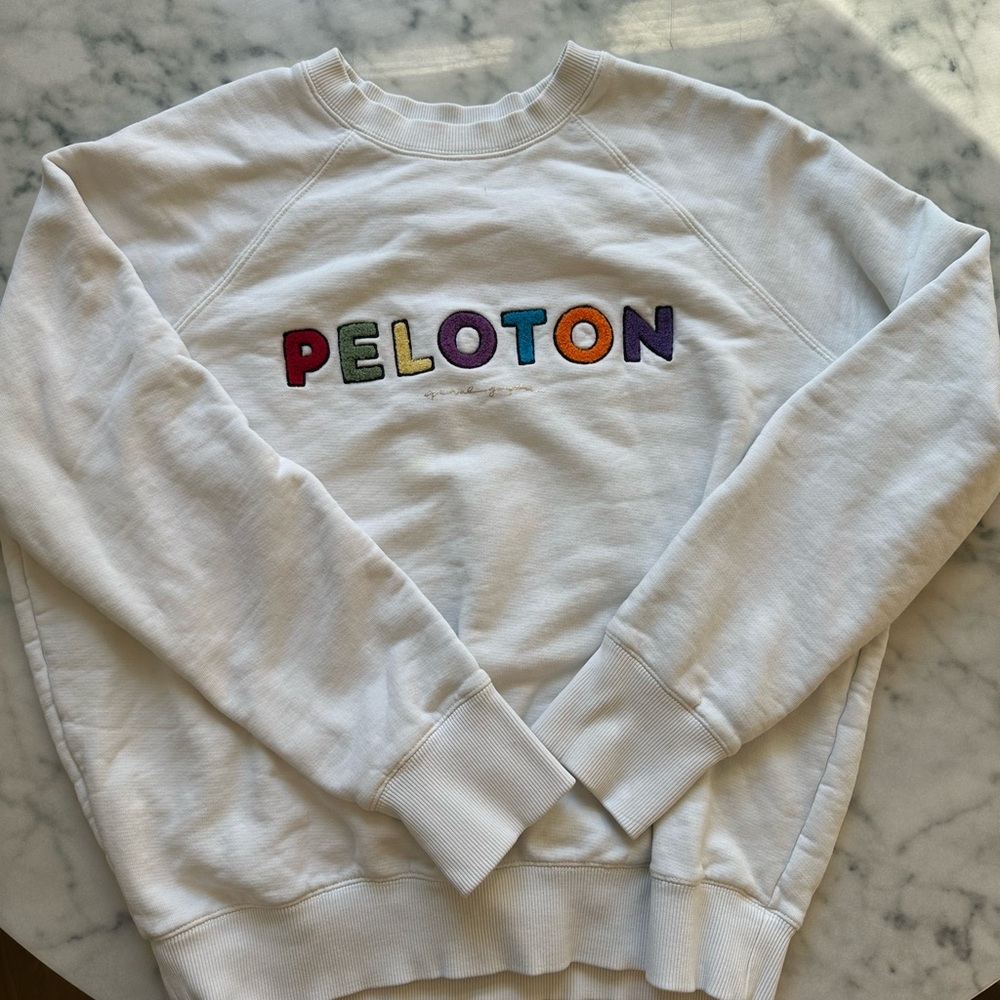 Peloton White Sweatshirt with Colorful Logo